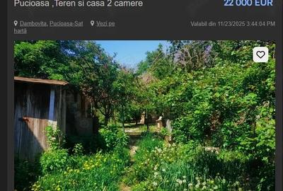 Casă cu 2 camere cu Teren 1100 Mp în Pucioasa-Sat
