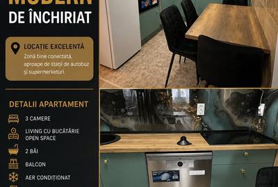 Apartament cu 3 camere semidecomandat, mobilat în Mărăști
