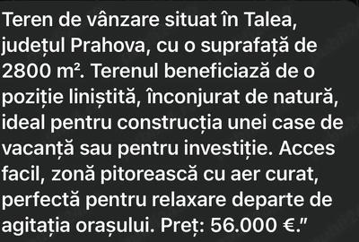 Teren de 2800 mp, în Talea - 1