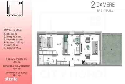 Apartament cu 2 camere în Tunari