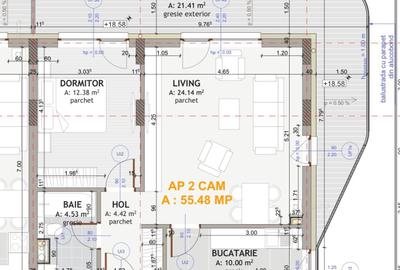 Apartament cu 2 camere semidecomandat în Florești