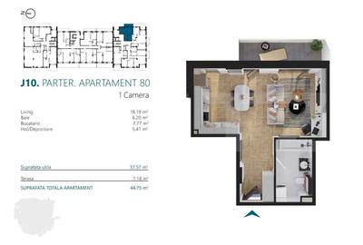 Apartament cu o camera, 37 mp, Ansamblu Rezidential, zona RIVUS - 2