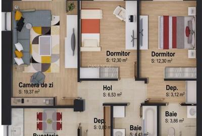 Apartament cu 3 camere decomandat în Tractorul - 19