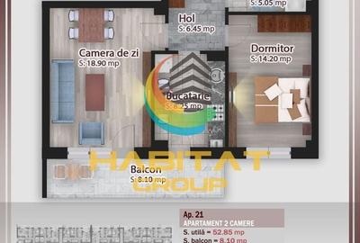 Pallady-2 Camere, decomandat, bucatarie inchisa, 61.2 mp. - 2