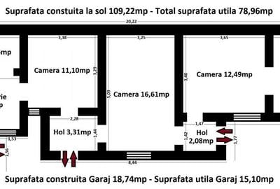 Casă individuală cu 4 camere cu Canalizare în Km 5 - 20