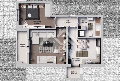 Apartament cu 2 camere, balcon+logie, s.utila 59,75 mp.-  loc de parcare - 2