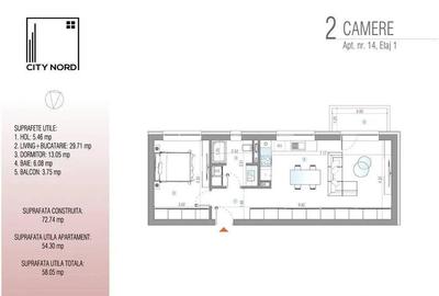 Apartament cu 2 camere semidecomandat în Tunari