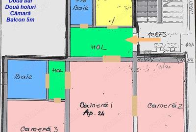 Apartament cu 3 camere semidecomandat în Est