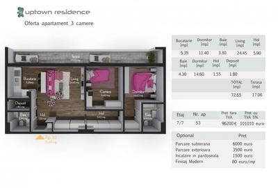 De vanzare apartamente cu 3 camere, UpTown Residence - 16