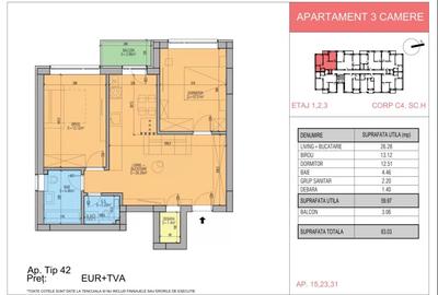 Popesti Leordeni-apartament 3 camere-pret 81900 euro+TVA - 1