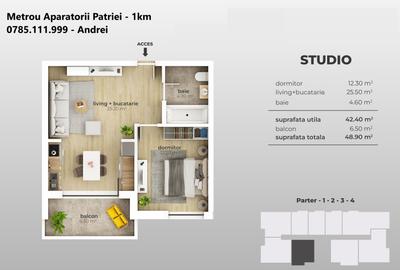 Metrou Aparatorii Patriei (1km) - garsoniera 37mp - 2