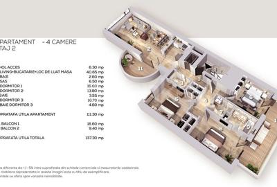 Apartament nou cu 4 camere, 3 bai | 150mpc | 26mp terase - 18