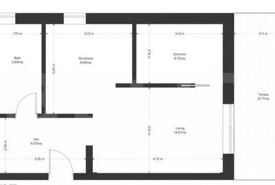 Apartement 1 camera, 42.26 mp utili+ 12 mp gradina, zona - 1