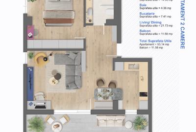 Apartament cu 2 camere, mobilat în Aradului - 1