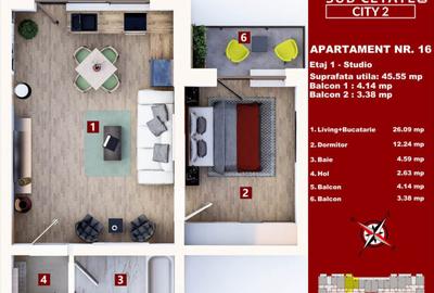 Studio 45 mp + 2 balcoane - 1