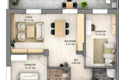 Ap 3 camere dec 65 mp utili balcon 15mp Orhideea D-na Stanca Selimbar - 8