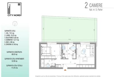 Apartament 2 camere, parter cu gradina - Proiect NOU - CITY NORD - 3