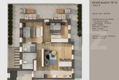 Apartament cu 3 camere decomandat în Tractorul - 4