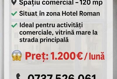 De inchiriat spatiu comercial, zona Hotel Roman, 120 mp