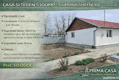Casa si teren 5300mp comuna Smeeni BZ cu imbunatatiri Pret: 50.000 - 1
