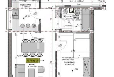Ap. cu 3 camere  etaj intermediar  - 75mp utili + terasa - intabulat - 4