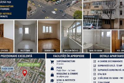 Apartament cu 4 camere decomandat în Central