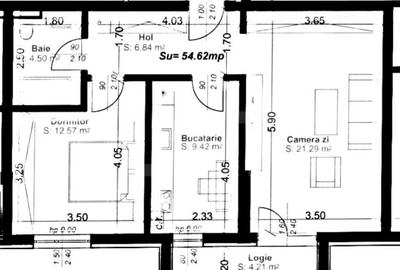 Apartament 2 camere, decomandat, 54mp utili, logie 4,21, zon - 1