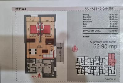 Postalionului apartament 3 camere. - 2