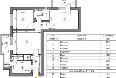 Apartament cu 3 camere semidecomandat, mobilat în Ștefan cel Mare - 13