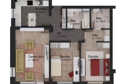 Apartament cu 3 camere decomandat în Tractorul - 19