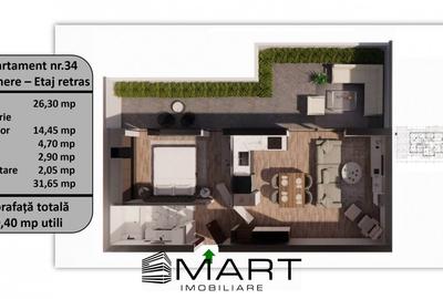 Penthouse 2 camere, 50mp utili + 33mp terasa, zona Tractorul - 2