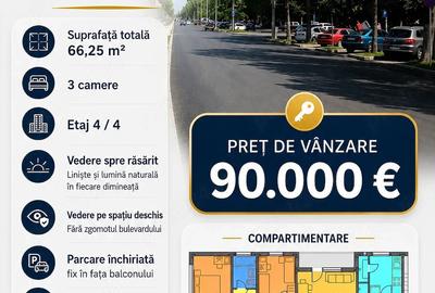 Apartament cu 3 camere nedecomandat în Brâncoveanu