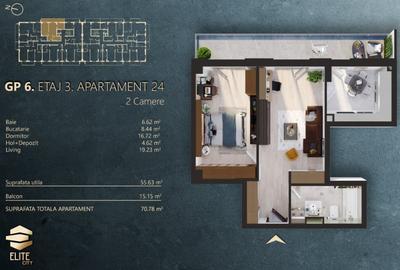 Apartament 2 camere ,orientare est, Elite City - 1