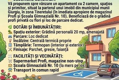 Apartament cu 2 camere semidecomandat în Tineretului