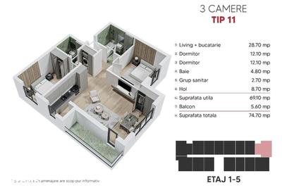 Apartament cu 3 camere în Central - 2