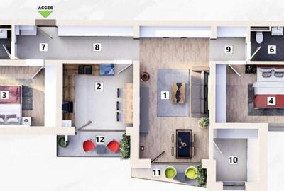 Apartament de 3 camere 2 bai, 2 balcoane, Loc de parcare Inc - 2