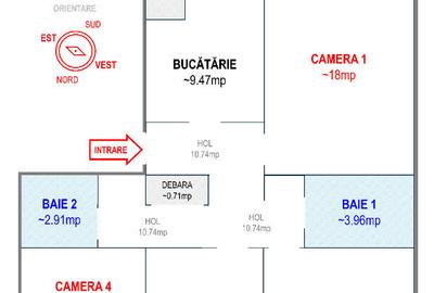 Apartament 4 camere, 83.61 mp, etaj 1, central Calan, Hunedoara