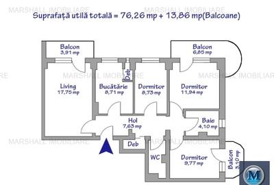Apartament 4 camere de vanzare, zona Vest, 89.12 mp #16671 Apartament 4 camere de vanzare, zona Vest, 89.12 mp #16671 - 6
