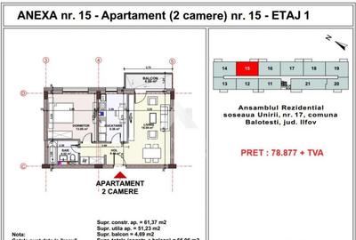 Apartamente 2 camere, Unirii apartment's Balotesti, lift, pa - 5