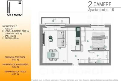 Apartament cu 2 camere în Tunari - 8