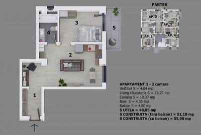 Apartament cu 2 camere semidecomandat, mobilat în Central