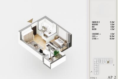 Garsoniera tip Studio | etaj 1 | spațiu modern si luminos creeat pentru tine - 3