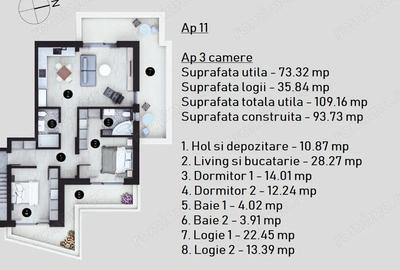 Apartament 3 camere, 110 MP, 2 BAI, 0% Comision - H35 - 2