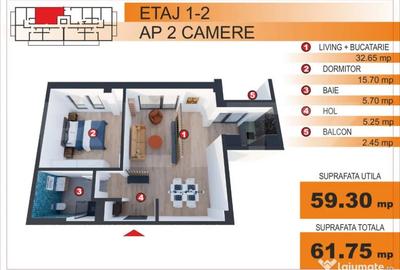 Apartament cu 2 camere în George Enescu - 1