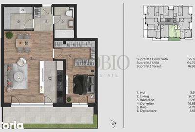 Apartament cu 2 camere, mobilat în Nord - 1