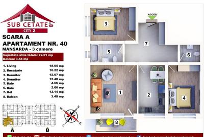 Apartament cu 3 camere decomandat 72 mp + balcon in transe - 1
