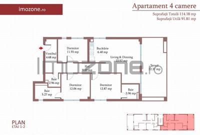 Cartierul Militari, 4 camere cu terasa de 22 mp, 3 bai, etaj 1/3, finisat modern, comision 0% - 1