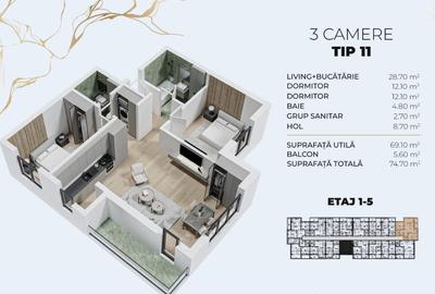 Apartament cu 3 camere decomandat în Berceni - 1