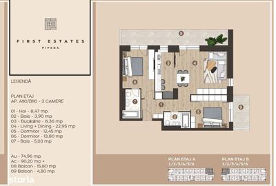 Apartament cu 3 camere în Central