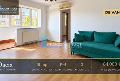 Apartament cu 3 camere semidecomandat, mobilat în Dacia